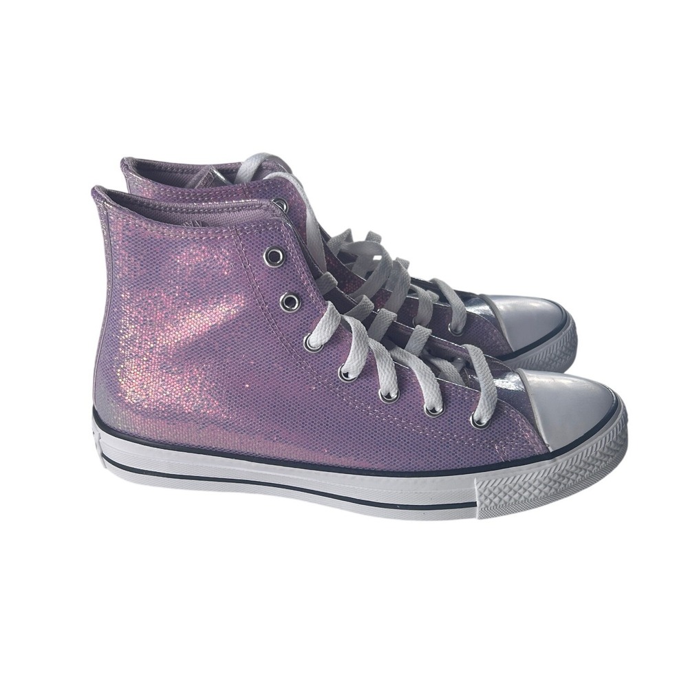 Converse Chuck Taylor All Star Hi Lilac Iridescent Glitter Kids Sz 6 A14333C NEW